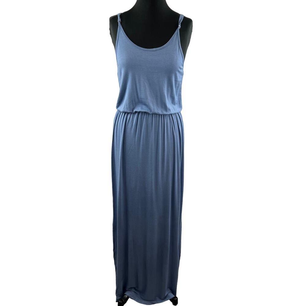 EXIST Blue Denim Sleeveless Scoop Neck Jersey Knit Blouson Maxi Dress Size S NEW